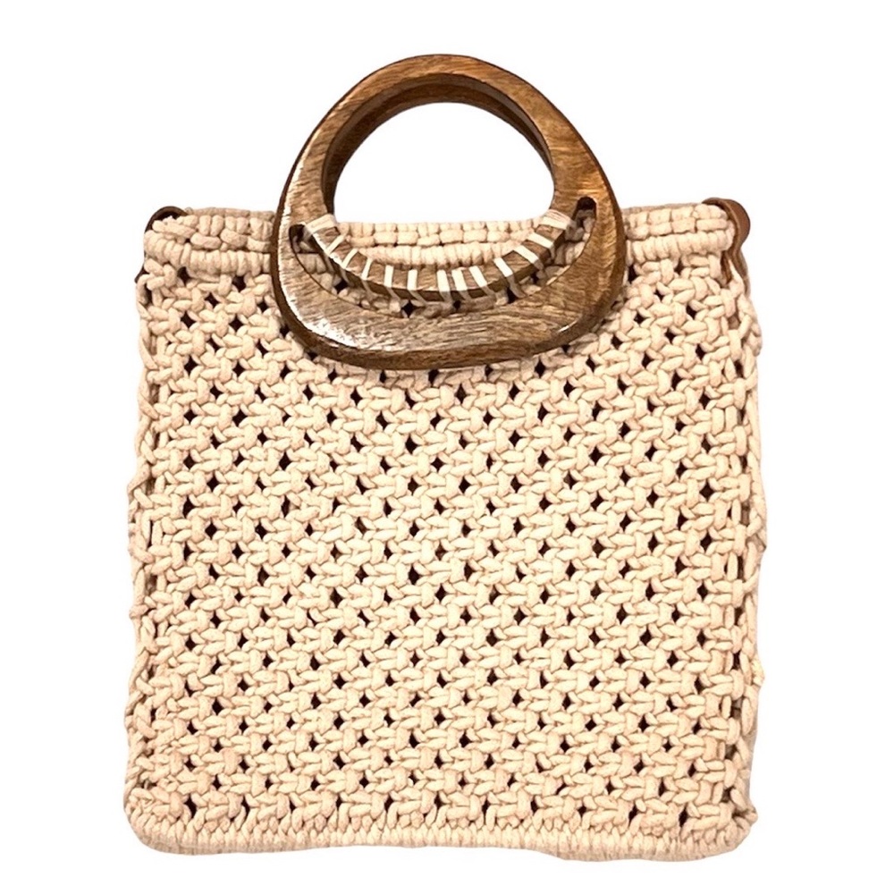 🆕 New Anthro Macrame & Wooden Bag - Picture 3 of 6